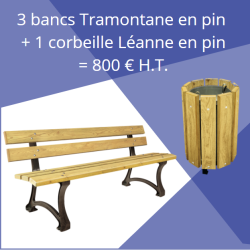 Mobilier urbain bois : banc public Tramontane + corbeille Léanne en pin