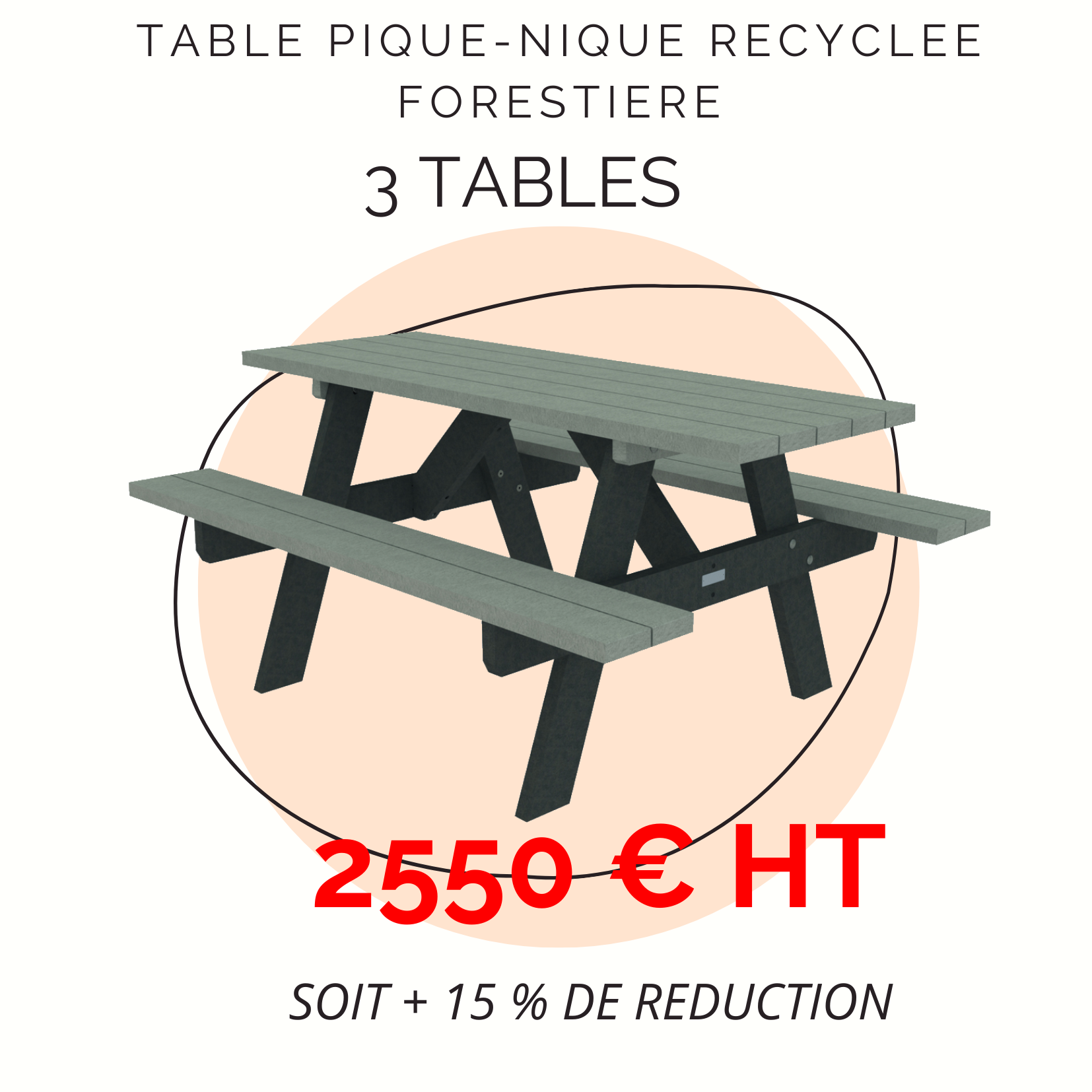 table de pique nique recyclée aménagement extérieur Leader Collectivités